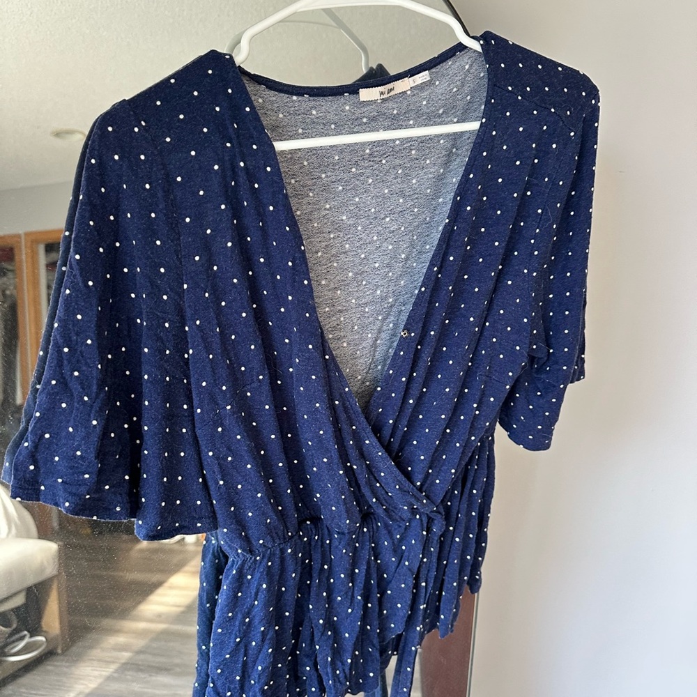 Navy Polka Dot Wrap Dress